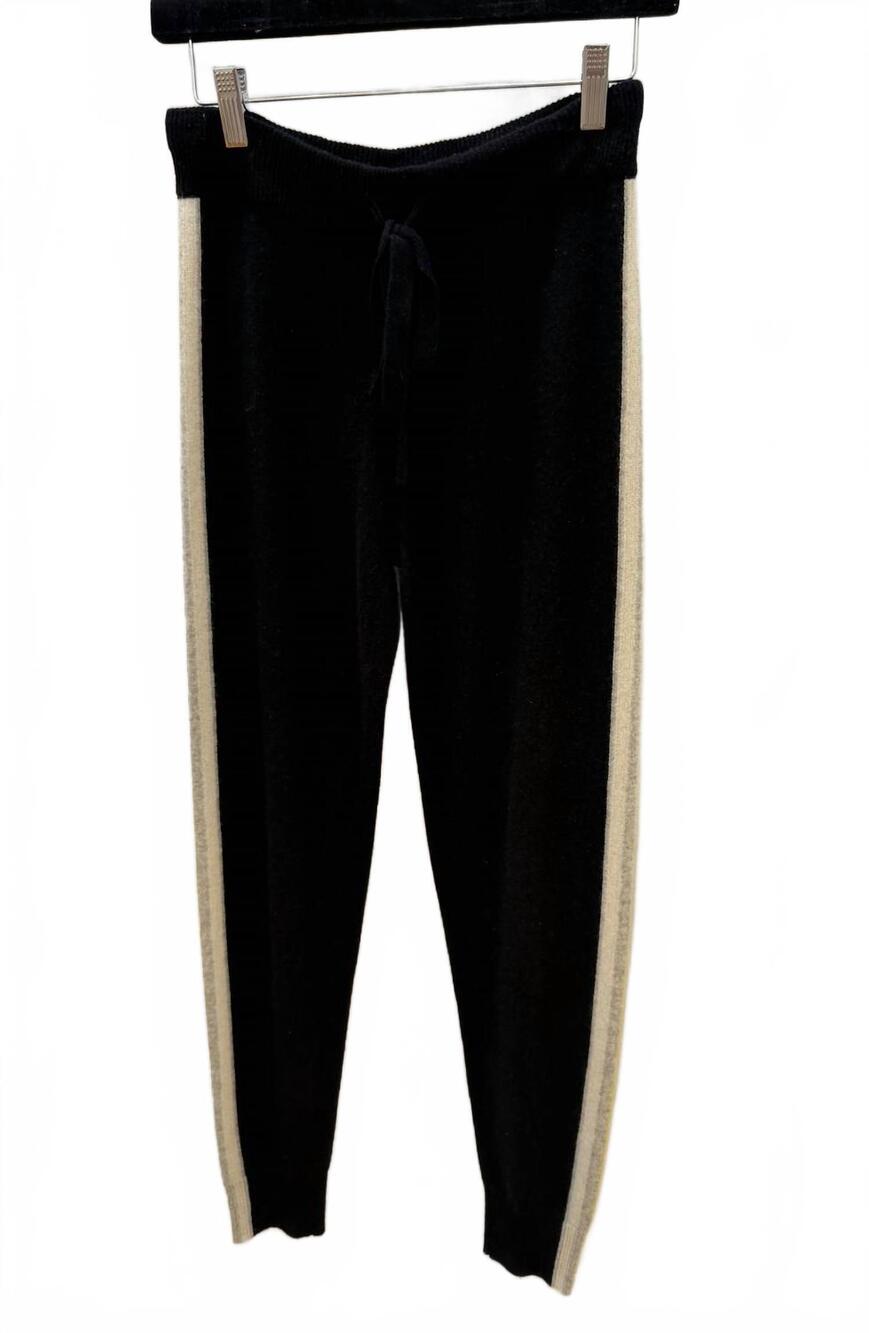 NEW MINNIE ROSE women's side stripe cashmere joggers in black